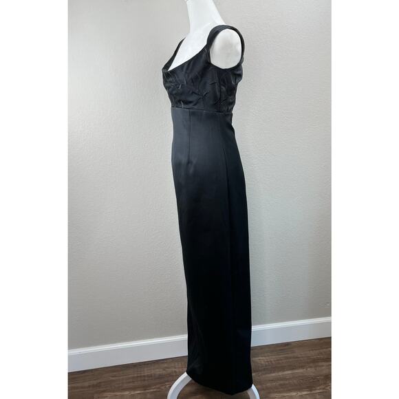 Bebe Moda Black Satin Sleeveless Twist Strap Square Neck Floor Length Gown XS/6 - Picture 7 of 13